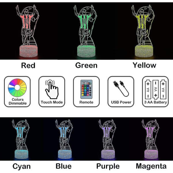 Argentina Messi Fotballspiller #10 Nattlys For Gutter,16 Fargeskiftende Dimbar Med Remote Room Fotballdekor,bordslampe For Fotballfans Barn T
