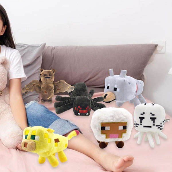Ihana ja eloisasti näyttävä korkean simulaation Minecraft-pehmolelu, täytetty piirretty pelihahmo-sika, mustekala, kissa, pehmolelu, kodin koriste 7
