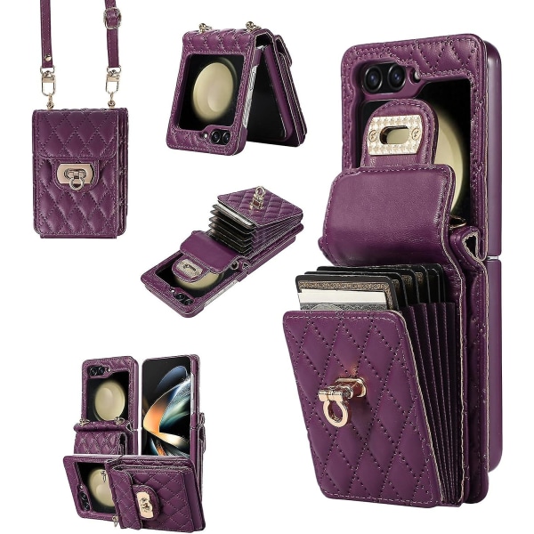 Galaxy Z Flip 5 Wallet Case,crossbody Soft Leather Case For Samsung Galaxy Z Flip 5 With 6 Card Slots