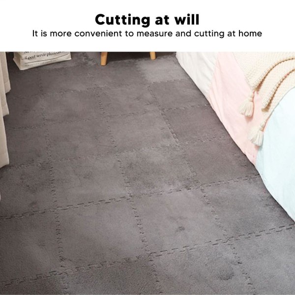 10 stk. Plysstofgulvmatte Blød Tyk Split Fuge Interlocking Plysstofgulvtæppe Grey