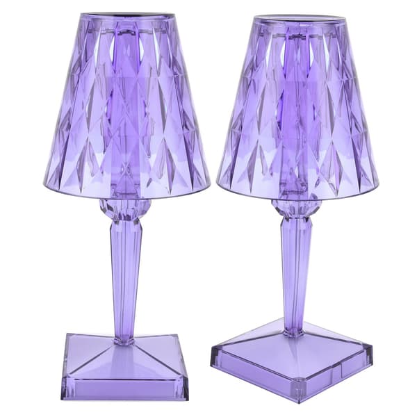 LED Crystal Table Lamp Purple Transparent Prism Dimmable USB Charging Desk Lamp