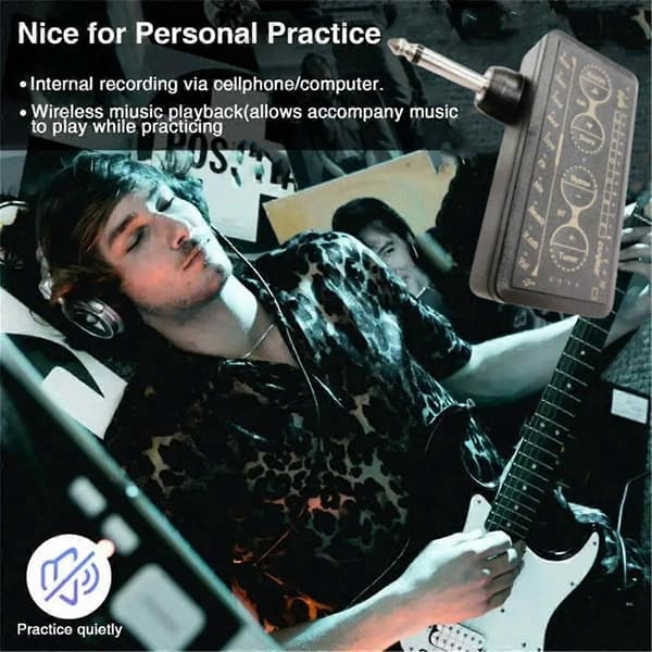 H8 Gitarr Hörlursförstärkare Bärbar Uppladdningsbar Mini Hörlursförstärkare Inbyggd Delay Reverb Effekt för Elbas Black