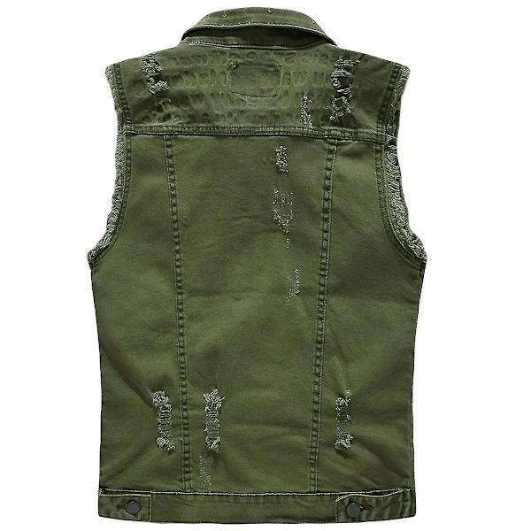 Herrar Klassisk Krage Ärmlös Denimjacka Retro Slim Casual Väst Green L