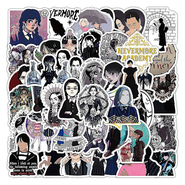 Wednesday Addams -sarjan asut/koristeet/peruukit naisille ja lapsille cosplay-juhliin ja naamiaisiin B Stickers 50pcs