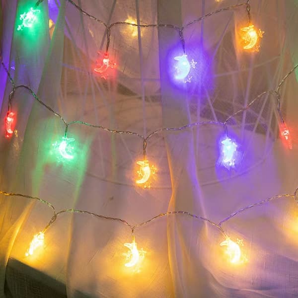 Silikon-fe-lys til julepynt Stjerne og Måne C Star and Moon Color 20 m200lamps plug-in version