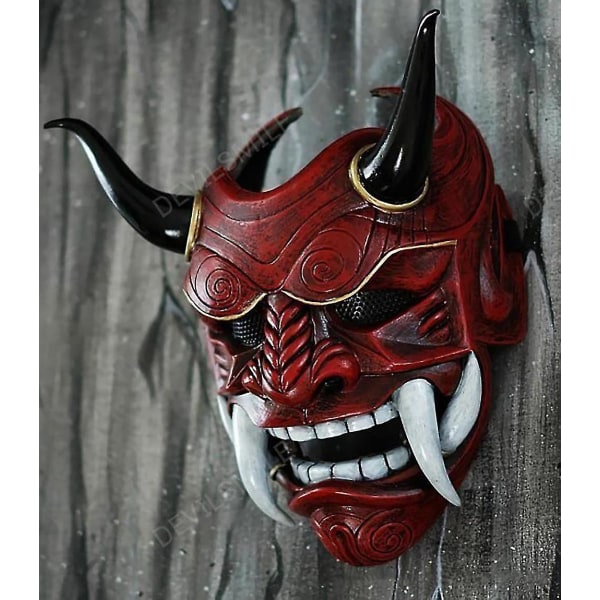 Timubike Hannya Dæmonmaske Japansk Oni Samurai Noh Kabuki Rød Prajna Latexmasker Voksen Unisex Halloween Cosplay rekvisitter Red