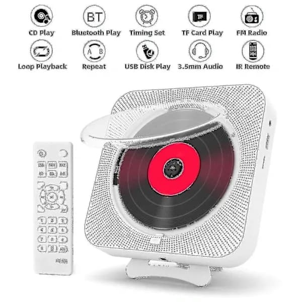 Portable CD Player Bluetooth Speaker Stereo CD Player LED Display Wall Mountable CD Music Player with IR Remote Control FM Radio