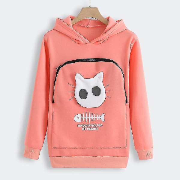 Sweatshirt med Kænguru-lomme til Katte-elskere - Hundedyr Pote Trøjer Kælelomme Sweatshirt Lomme Dyreører Hætte Høj Kvalitet Red wine L