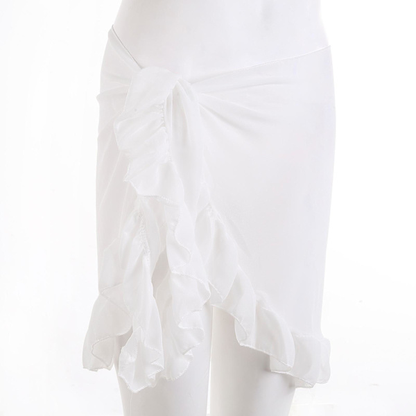 Tunna Mesh Mini Ruffle Kjolar Kvinnor Omslag Tassel Klänning Bikini Badkjol Kvinnor Baddräkt Strandkläder Wrap White