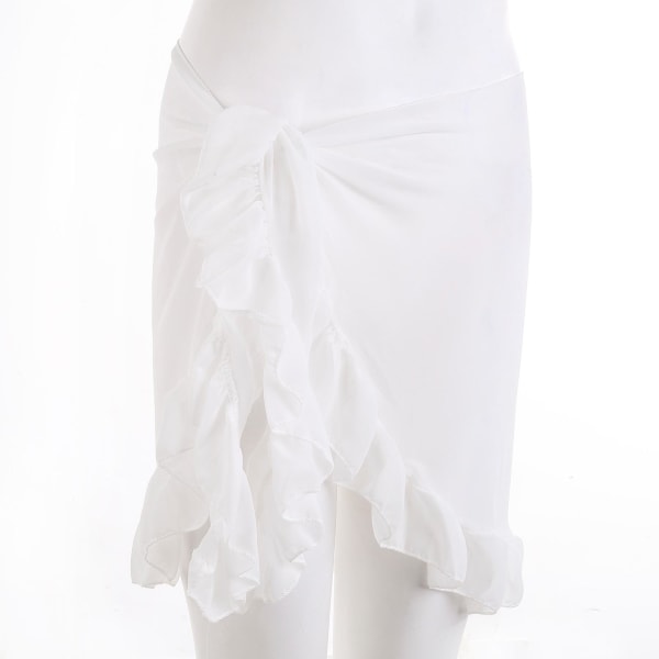 Tynd mesh mini flæse nederdele Dame Cover Up Tassel Kjole Bikini Bade Nederdel Dame Badedragt Strandtøj Wrap White