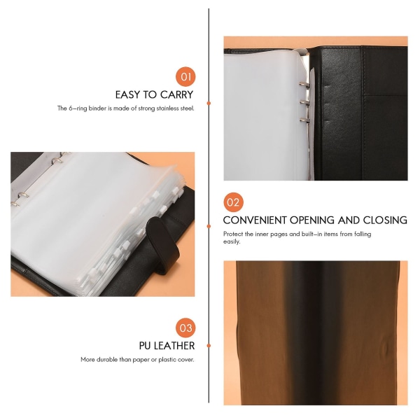 A5 Læder Notesbog Binder Med 16 stk. A5 Plastik Binder Lommer, Budget Kuvert System, a5 Budget P