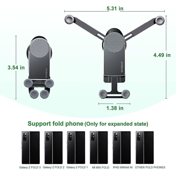 Gravity Biltelefonholder kompatibel med Samsung Galaxy Z Fold 5/z Fold 4/z Fold 3, bilventilasjonsklemmemontering Smarttelefonstativ Black