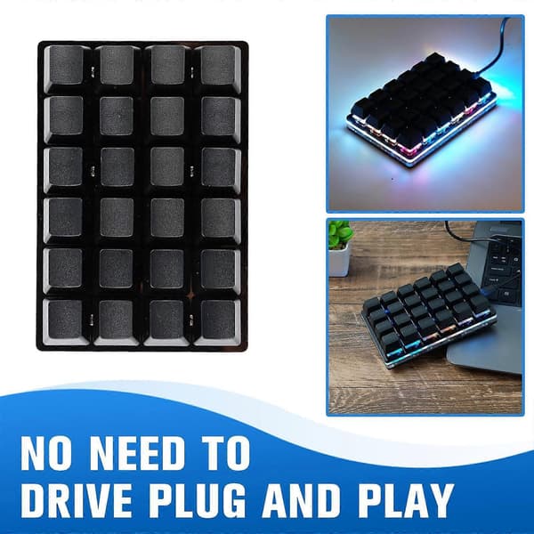 Sort 24-tasters tastatur Mekaniske tastaturer Brugerdefinerede genvejsprogrammerbare taster Gray
