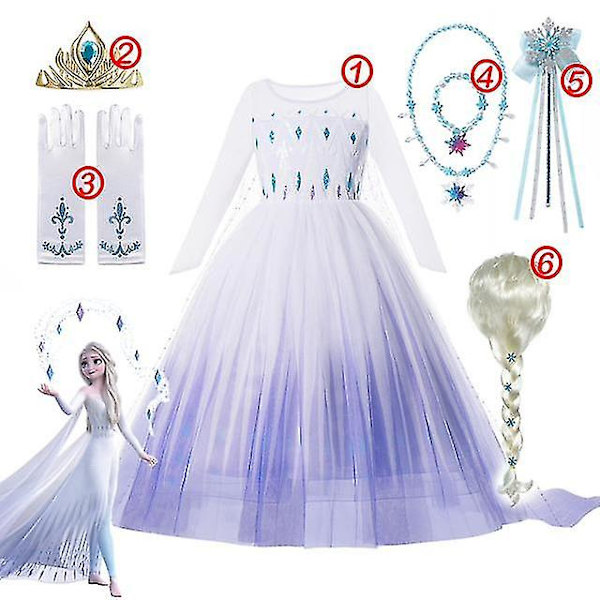 Flickans Frozen Prinsessklänning: Sekvenserad Mesh-bollklänning för Cosplay som Elsa eller Anna 6PCS Elsa Dress Set4 2-3T (100)