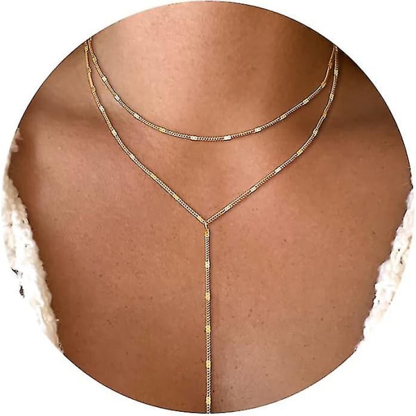 Bebetter Lariat Gullkjede for Kvinner, Sjarmerende Lang Kjede 14k Gullbelagt/sølv Y-formet Hengekjede Trendy Lagdelt Cz Perlekjede Drop Nec Y Layered Bar-GD