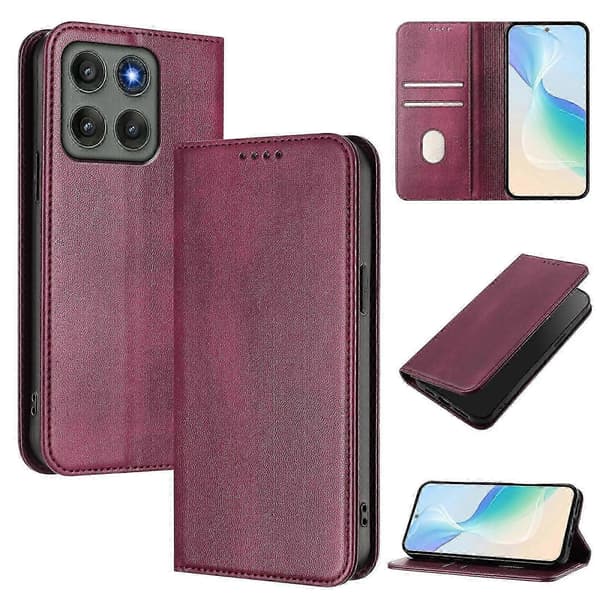 Til Motorola Edge 60 Pro 5g Pungetuier Retro Tekstur Læder Telefoncover Wine Red