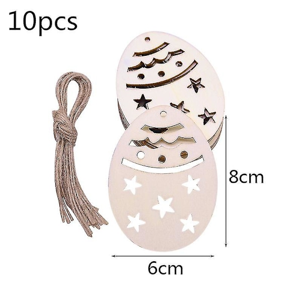 10 st Happy Easter Trägg med Hamparep Kanin Kyckling Trähantverk Kompatibel med Hem Påskfest Hängande Dekor Barn DIY Målning B01-10Pcs