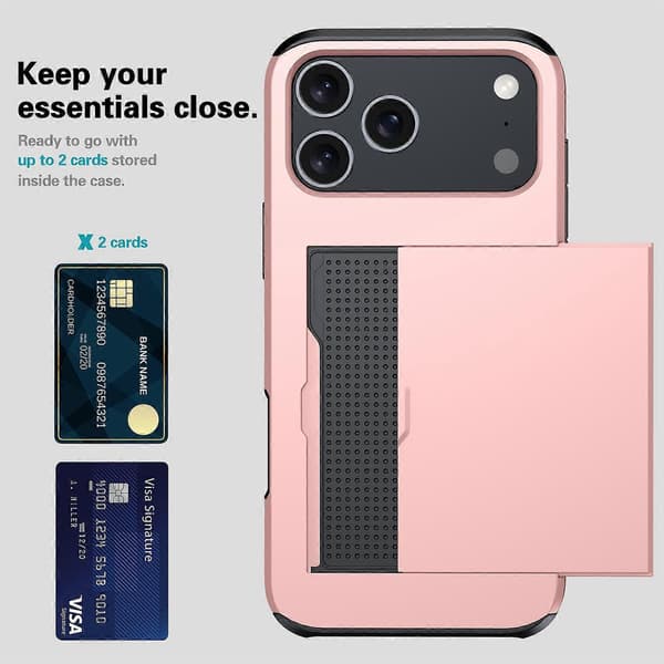 AMORUS Deksel til iPhone 17 Pro med skyvbart kortholder PC TPU telefon bakdeksel - Multicolor Grey
