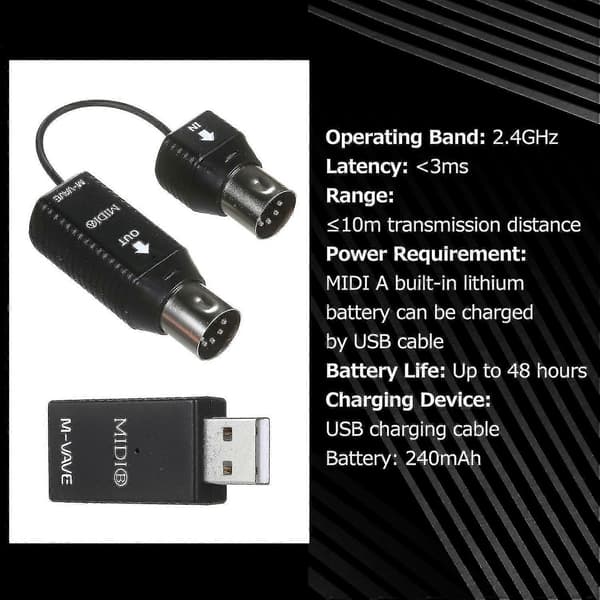 M-VAVE MS1 Mini langaton lähetysjärjestelmä MIDI langaton sovitin Plug and Play -tuki