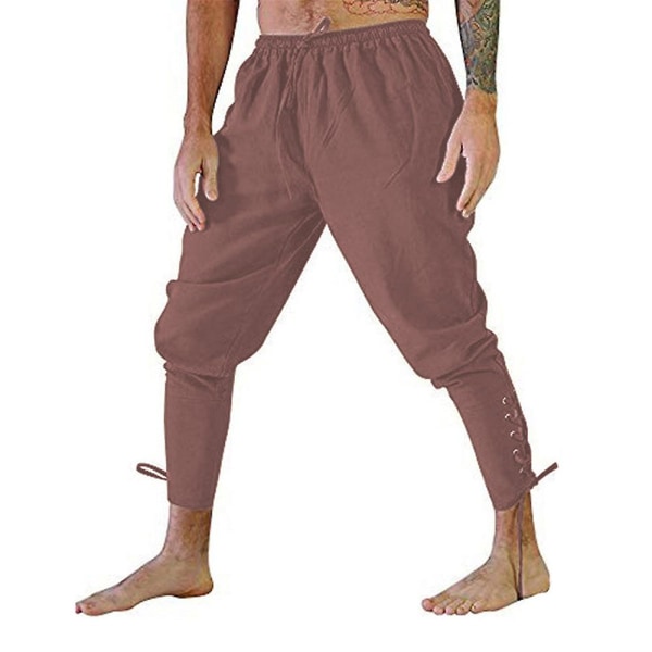 Miesten nilkkanauhahousut Kiinteät keskiaikaiset Viking Navigator Pirate Costumes -housut Brown XL