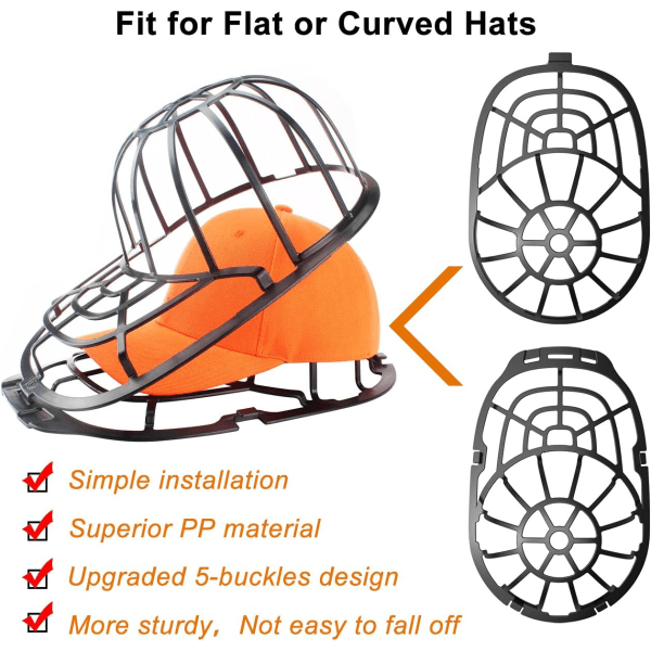 Hattvaskbur for vask av baseballcaps, hattvasker og hattrengjøringsstativ for garderobeskap, 1 pakke, svart