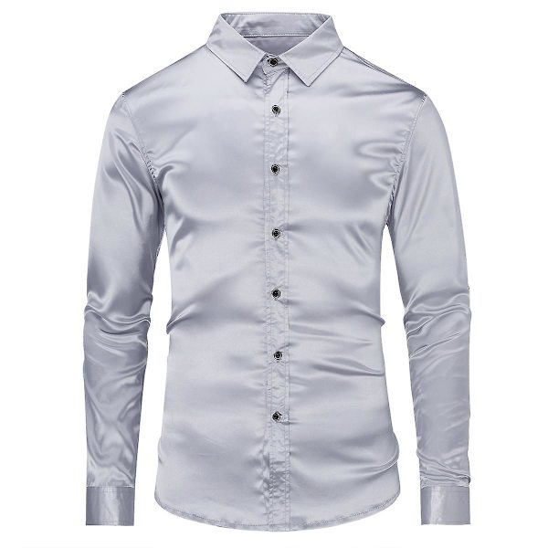 Sliktaa Mænd Casual Mode Skinnende Langærmet Slim-Fit Formel Skjorte Gray XS
