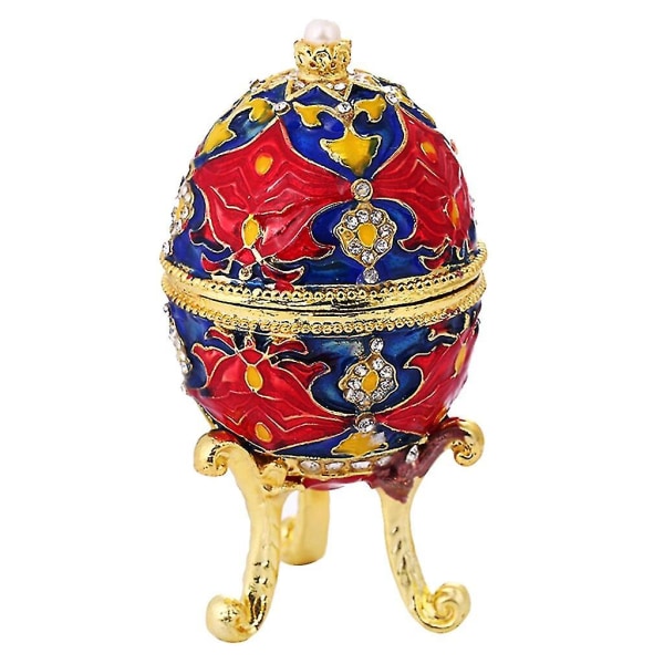 Krytsal Emalj Påsk Faberge Ägg Smyckeskrin Ring Örhängen Ryska Case Hk Red 5x10cm