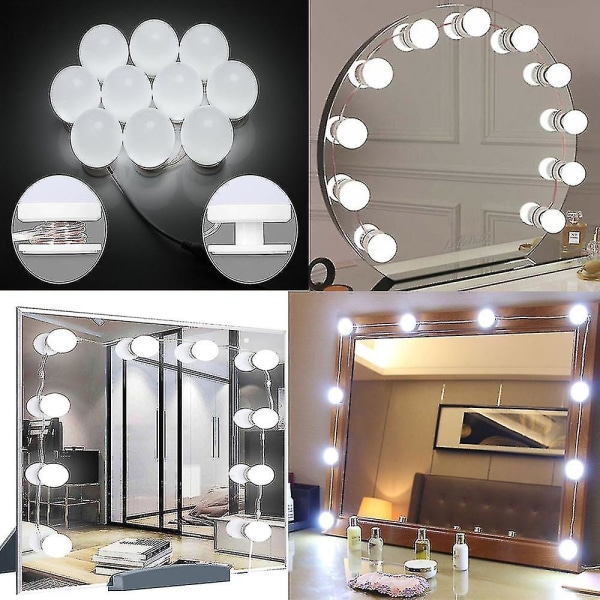 Hollywood Mirror Usb Makeup med lys tent 10 pærer 3 lysmoduser Bordplate Veggmontert kosmetikkspeil lys 10 Bulbs