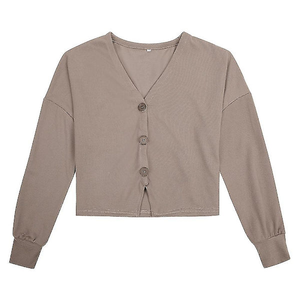 Bomullsdamtröja med V-ringning, löst sittande, enfärgad, casual, 15 färger Khaki 3XL