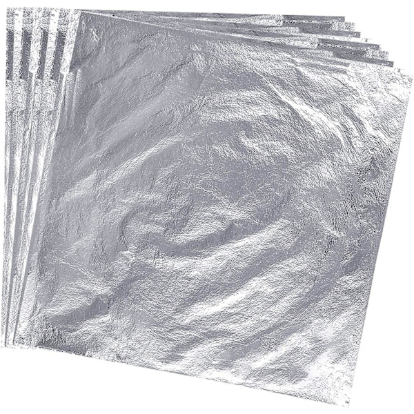100 Ark Imitation Roséguld Blad För Förgyllning Hantverk Konstprojekt Hantverk Dekoration (14 X 14 Cm) Silver