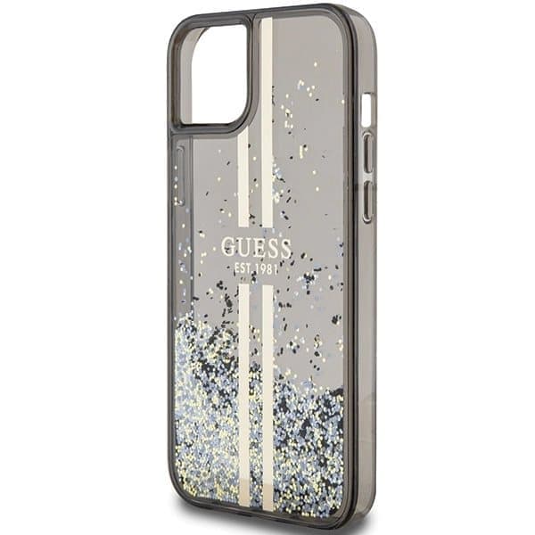 Guess Liquid Glitter Gold Stripes-deksel til iPhone 15 Plus / 14 Plus - svart