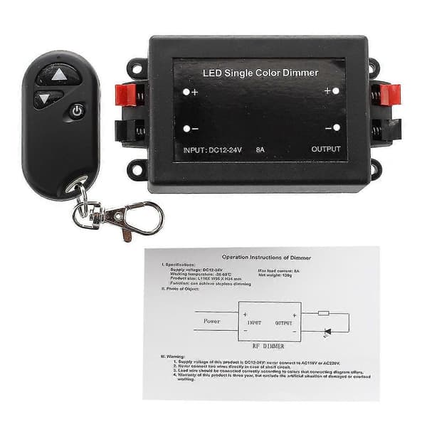 DC 12V Enkelfarget LED Dimmerkontroller + RF Fjernkontroll Black
