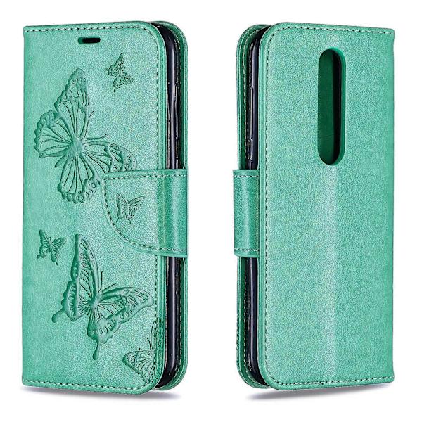 Imprint Butterfly Læder Wallet Case til Nokia 4.2 - Multicolor Green