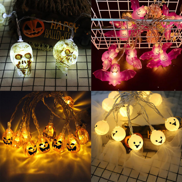Halloween Lysstreng Funny Cute Skelet Spøgelse Græskar Bat Lys Scene Layout LED Lysstreng Lys Påske Spøgelse Dekoration H,150CM