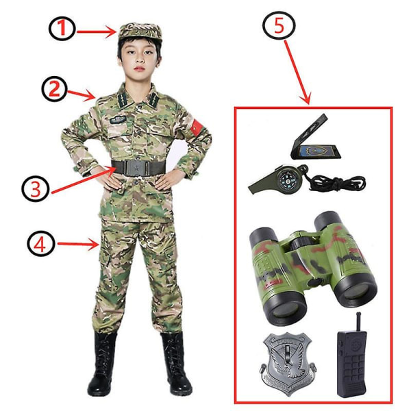 Børnesoldat kostume til børn fest hærkostume militærkostumer til drenge Jungle Field Sniper Sæt med pistol kompas fløjte 1 120