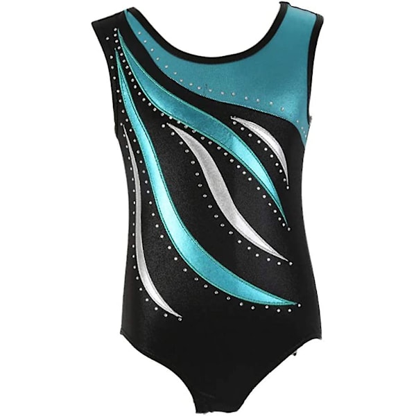 Flickor En-delad Randig Gymnastik Ballet Leotards Glimmande Diamant Broderad 5-6 YearS