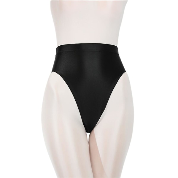 Dam Silkeslen Satin Glans Blött Utseende Knickers Hög Midja Kalsonger Underkläder Trosor Black 2XL