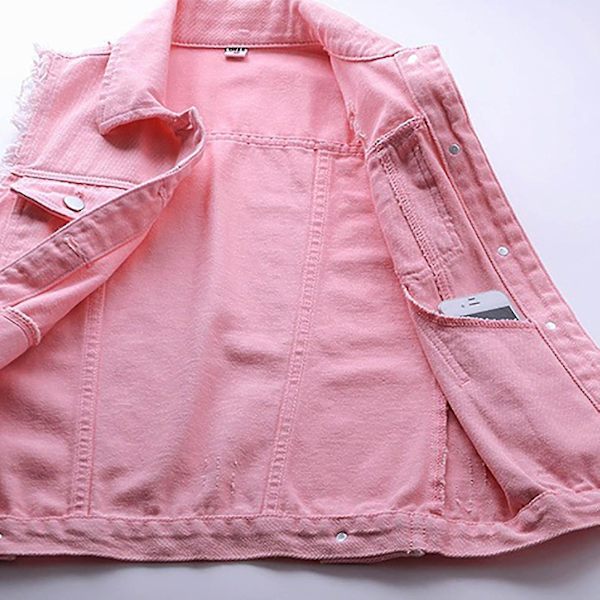 Damjacka i denim, enfärgad, ärmlös, vår & höst Pink xl