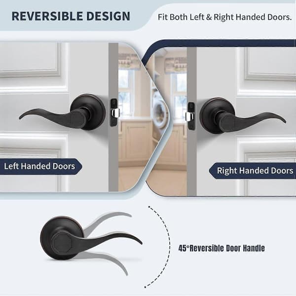 Reversible Wave Door Handle - Keyless Oil Rubbed Bronze Passage Handle for Interior Doors, Durable Design, Modern Style