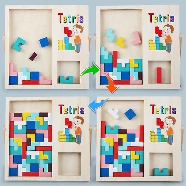 Træklods Stable Spil Med Flerfarvede Mursten Brain Teaser Tetris Legetøj
