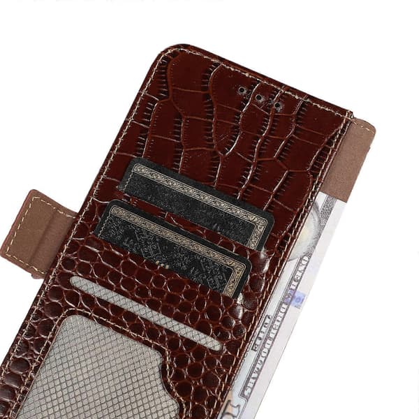 Krokodille Toplag Ko Læder Telefon Cover til iPhone 14 Plus Brown