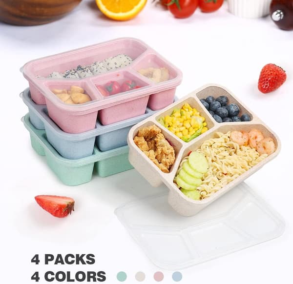 4-pakke Bento matboks, 4-roms matbokser for matlaging, lunsj