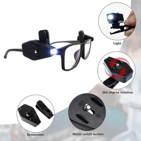 Mini boglæselampe til briller, universel fleksibel LED-lysklemme 2pcs