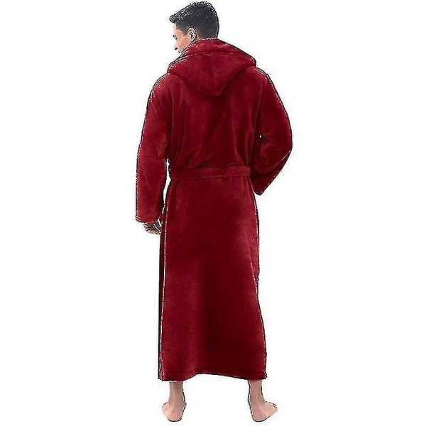 Flanellimies, jossa hupullinen, paksu lämmin puku, kylpytakki, erittäin pitkä kimono Red L