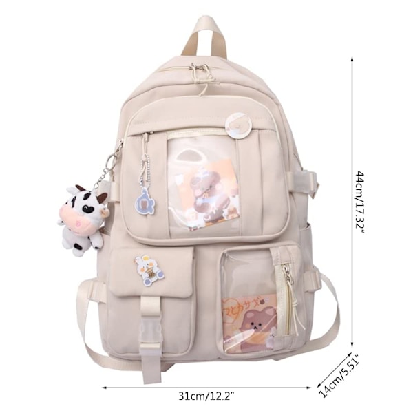 Ryggsäck med söta nåltillbehör plyschhänge kawaii skola
