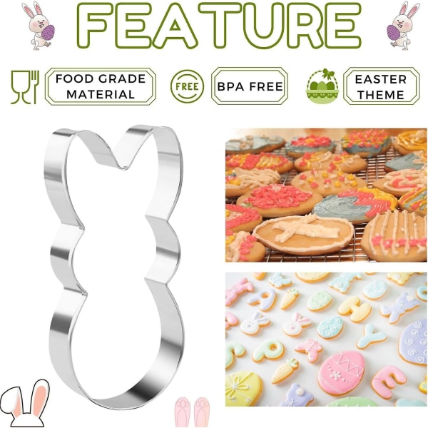 Crethink Easter Cookie Cutter Sæt - 5 stykker rustfrit stål udskærere til bagning - æg, gulerod, kanin, kanin ansigt og æg med Bunny_GET IT-gaver Easter