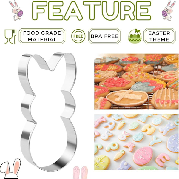Crethink Påskkakformar - Set med 5 stycken rostfria formar för bakning - Ägg, Morot, Kanin, Kanin Ansikte och Ägg med Kanin_GET IT Gifts Easter