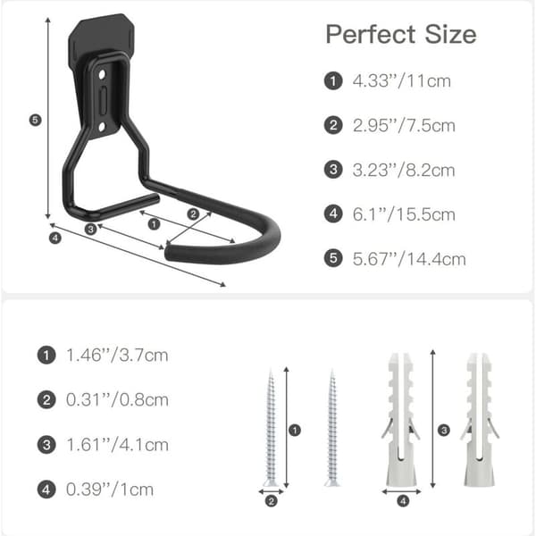 Bike Hooks Bundle, Iron Hangers, Heavy Duty L-Shaped Storage Wall Mount, Practical Vertical Bicycle Rack for Home Garage, Black