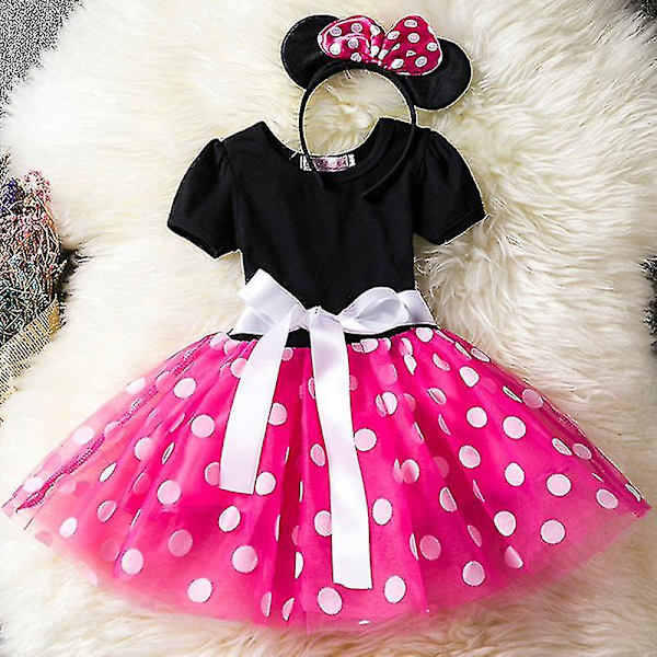 Flickor Barn Minnie Mouse Polka Dot Födelsedagsfest Båge Tutu Tulle Klänning A Rose Red 2-3 Years