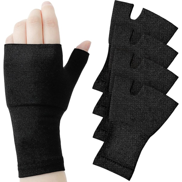 4 delar unisex handled tumstöd ärm fingerlösa handledshandskar kompression artrit handskar sport handledsstöd Black L